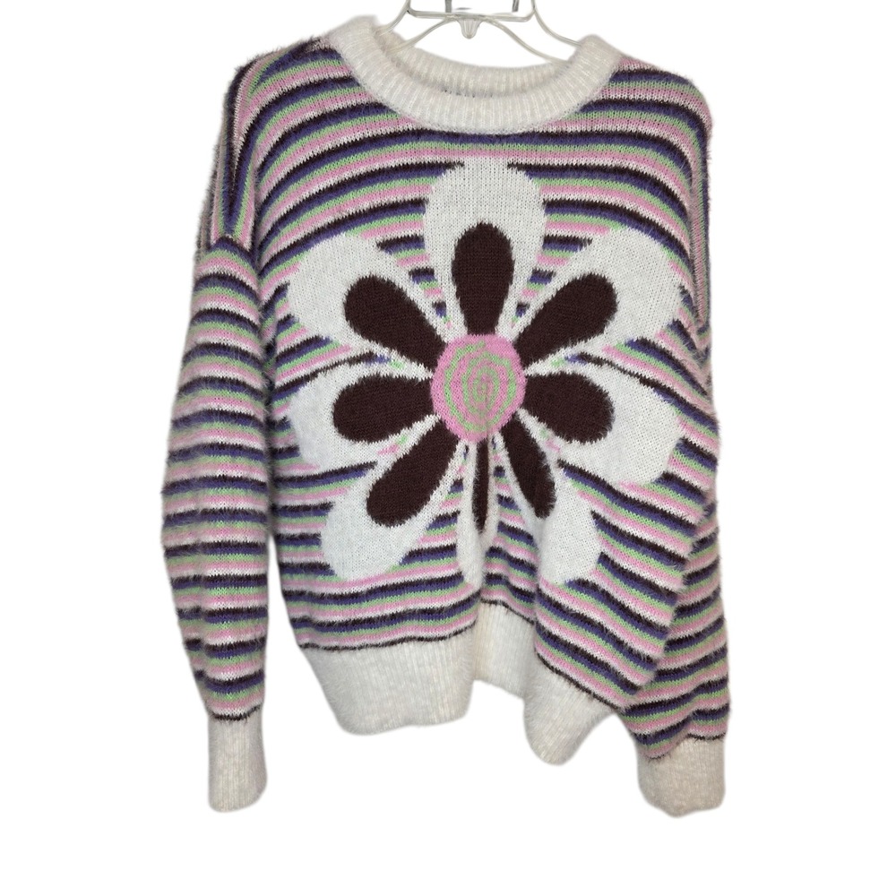 Forever 21 Striped Flower Sweater Knit Pullover‎ Multicolor Medium